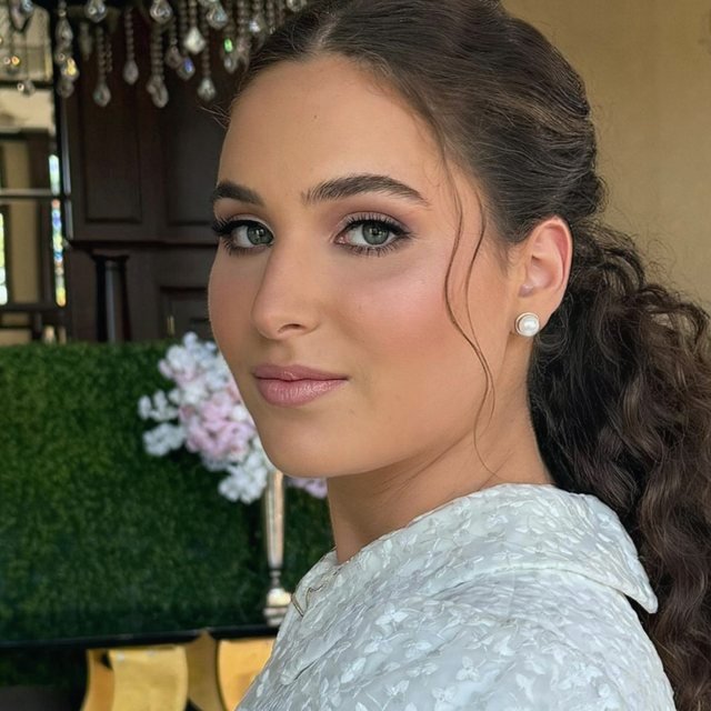 Elegant updo and soft glam with pale blue lace